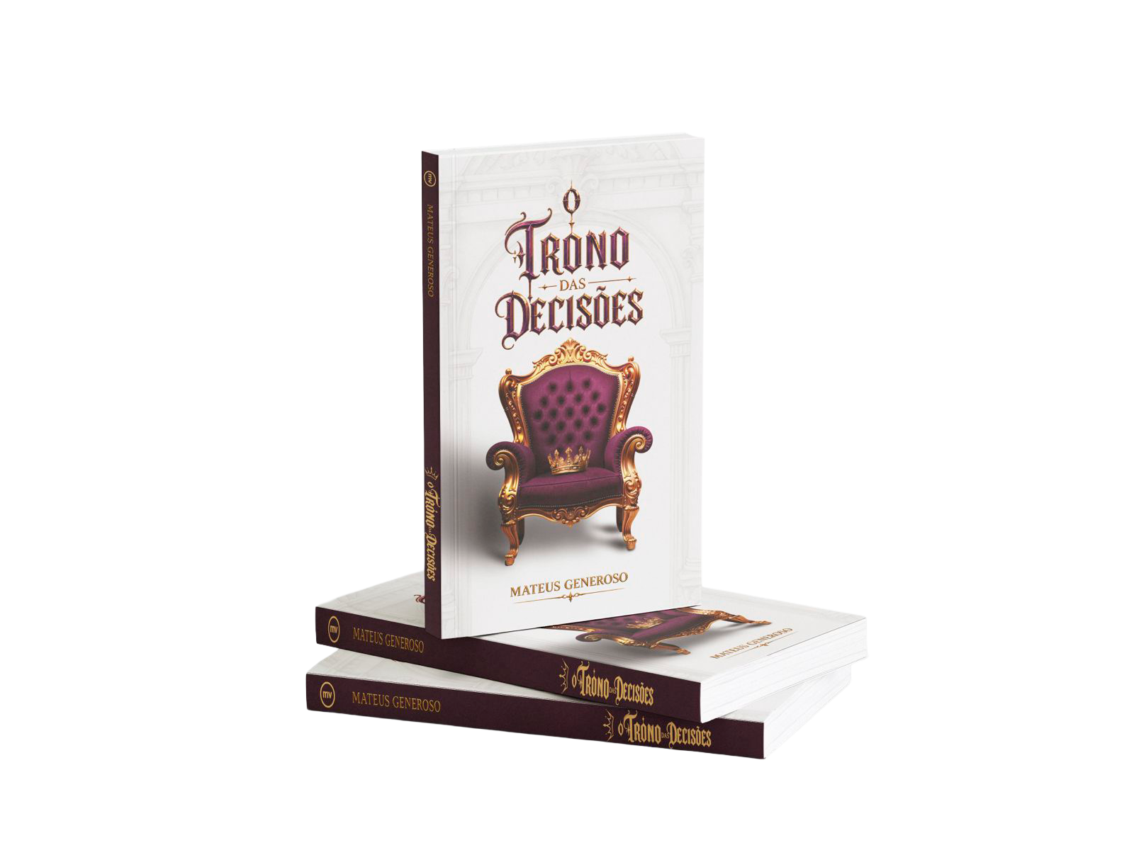 Livro O Trono das Decisões em pé sobre exemplares deitados